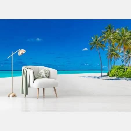 Fotomural escena de playa tropical de arena blanca – Pixers®
