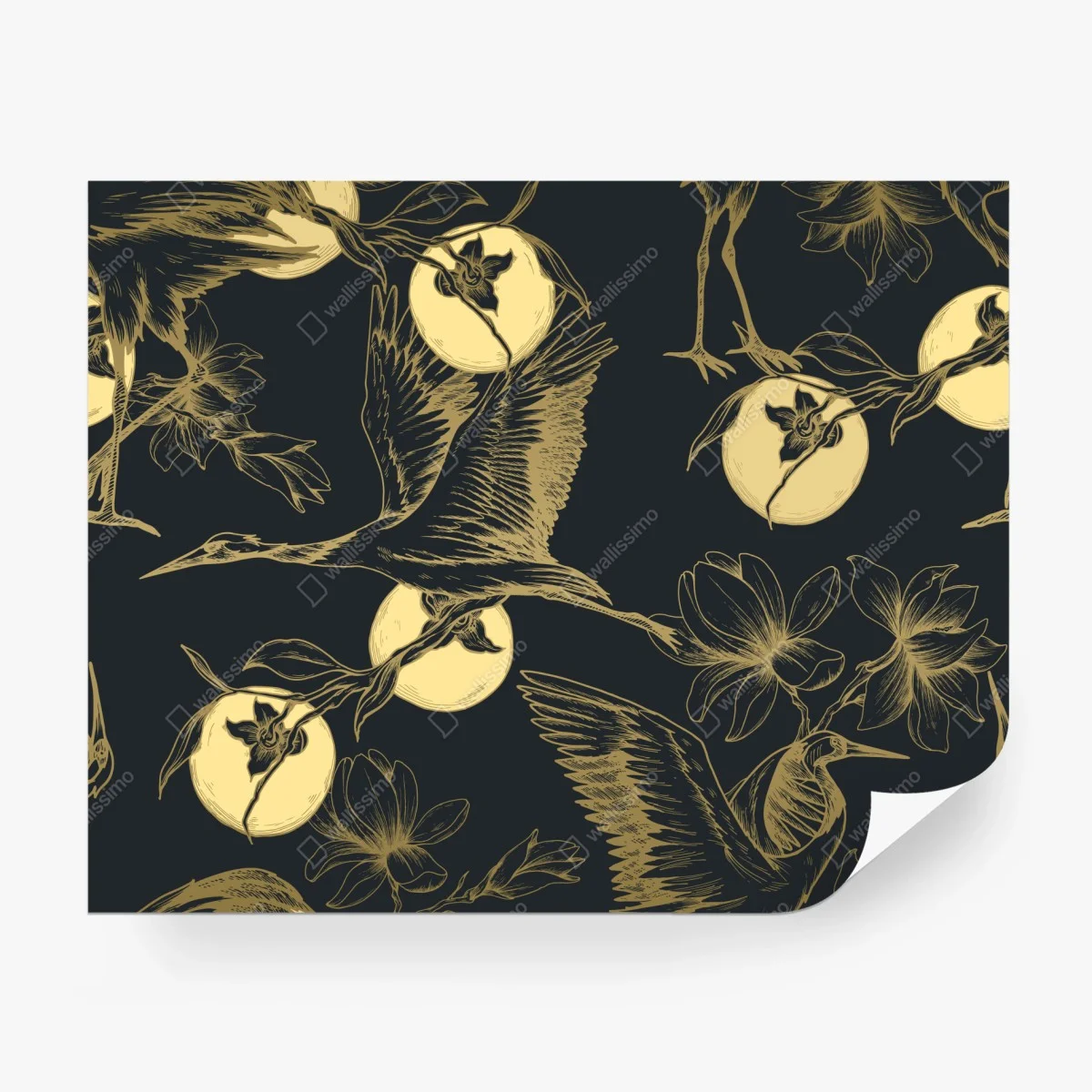 Fotomural estampado elegante de garzas y flores doradas sobre fondo oscuro – Pixers® Fotomural estampado elegante de garzas y flores doradas sobre fondo oscuro – Pixers®