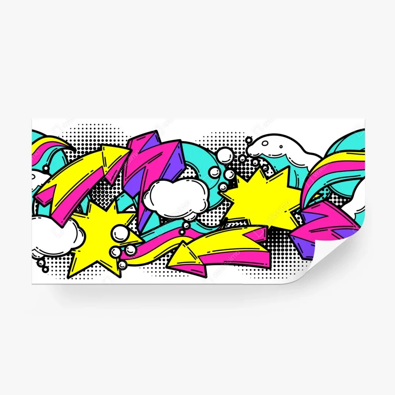 Fotomural explosión pop art colorida con flechas y estrellas