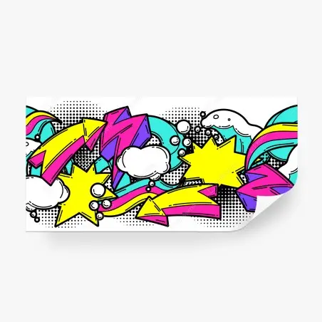 Fotomural explosión pop art colorida con flechas y estrellas – Pixers®