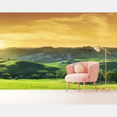 Fotomural panorama de colinas de la Toscana al atardecer – Pixers®