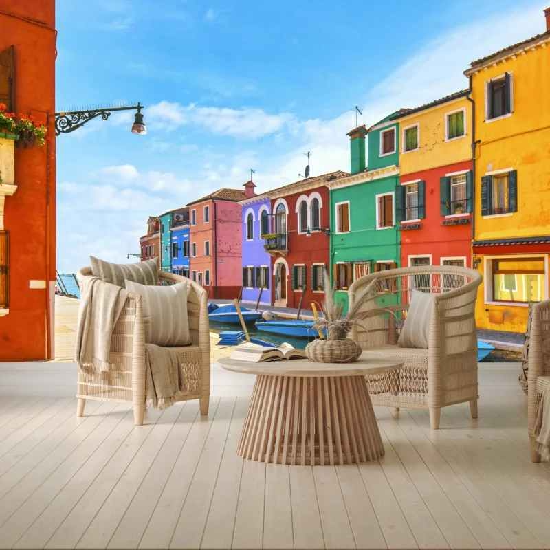 Fotomural escena vibrante del canal de Burano