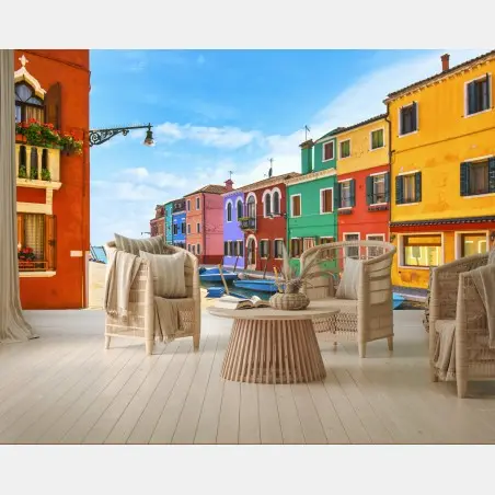Fotomural escena vibrante del canal de Burano – Pixers®
