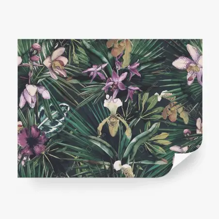 Fotomural orquídeas y palmas en acuarela – Pixers®