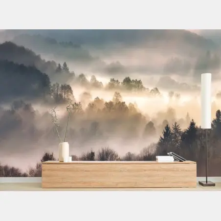 Fotomural paisaje de niebla en colinas al amanecer – Pixers®