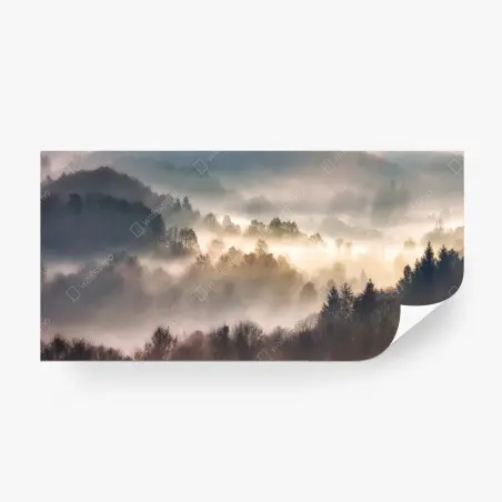 Fotomural paisaje de niebla en colinas al amanecer – Pixers®