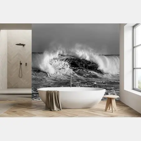 Fotomural olas rompiendo en blanco y negro – Pixers®