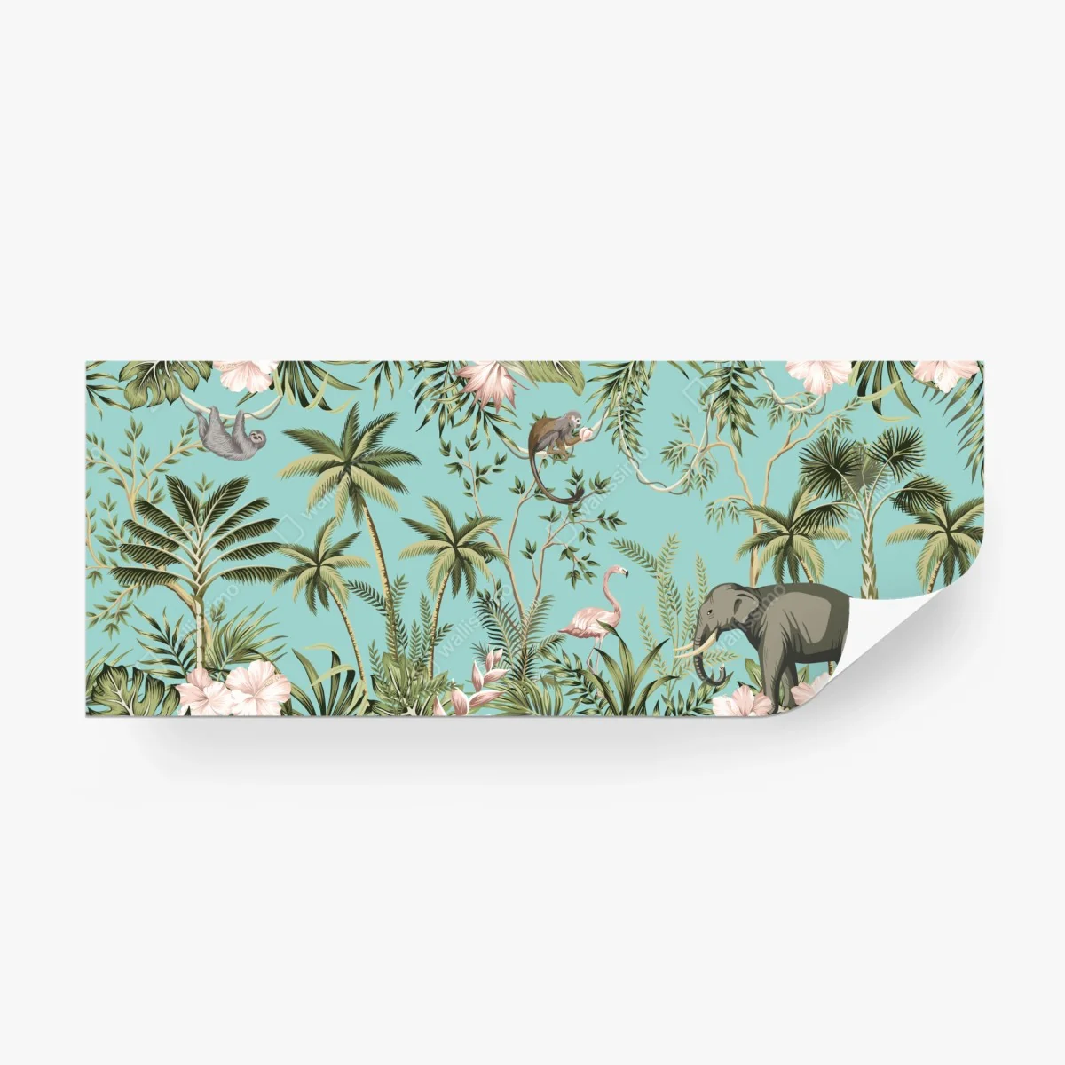 Fotomural escena tropical con elefante y flamenco – Pixers®