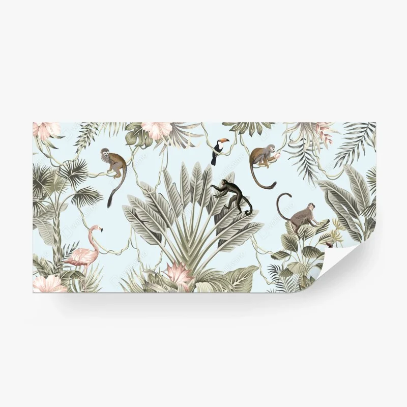 Fotomural selva tropical en tonos pastel estilo vintage