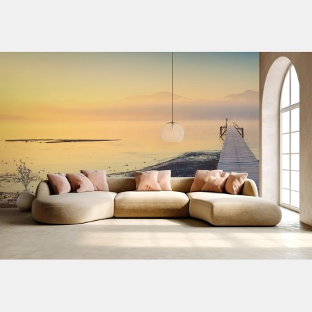 Fotomural muelle hacia el horizonte dorado – Pixers®