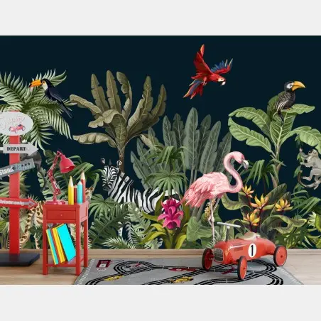 Fotomural escena selvática de fauna y vegetación tropical – Pixers®
