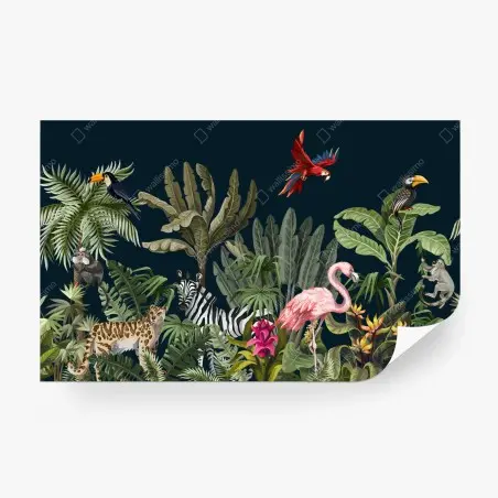 Fotomural escena selvática de fauna y vegetación tropical – Pixers®