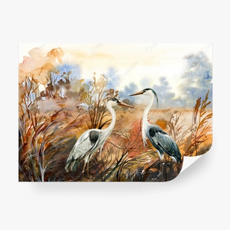 Fotomural garzas en el humedal otoñal – Pixers®