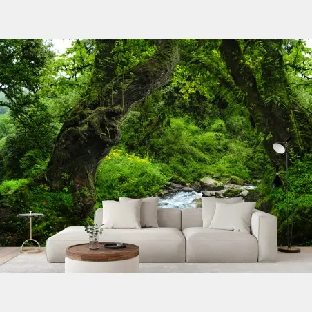 Fotomural arco natural en bosque verde junto al río – Pixers®