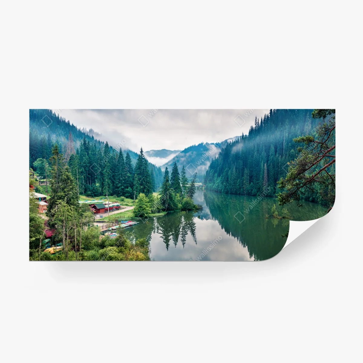 Fotomural paisaje sereno de Lacu Roșu al amanecer – Pixers®