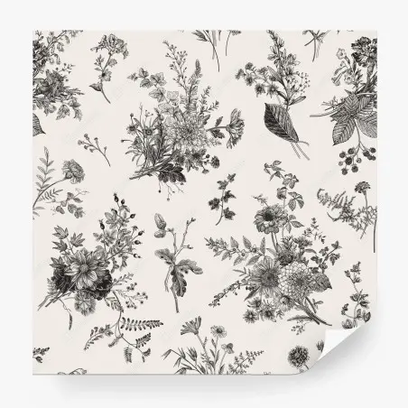 Fotomural motivo floral otoñal en blanco y negro – Pixers®