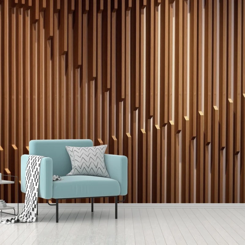 Fotomural pared de listones de madera con patrón geométrico