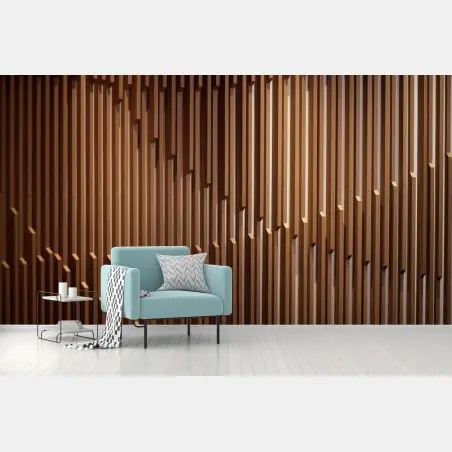 Fotomural pared de listones de madera con patrón geométrico – Pixers®