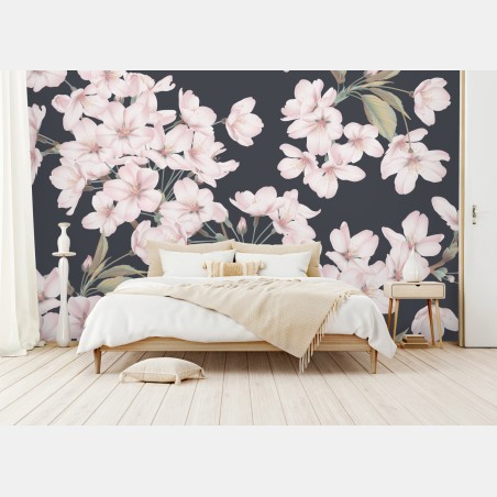 Fotomural flores de cerezo sobre fondo gris oscuro – Pixers®