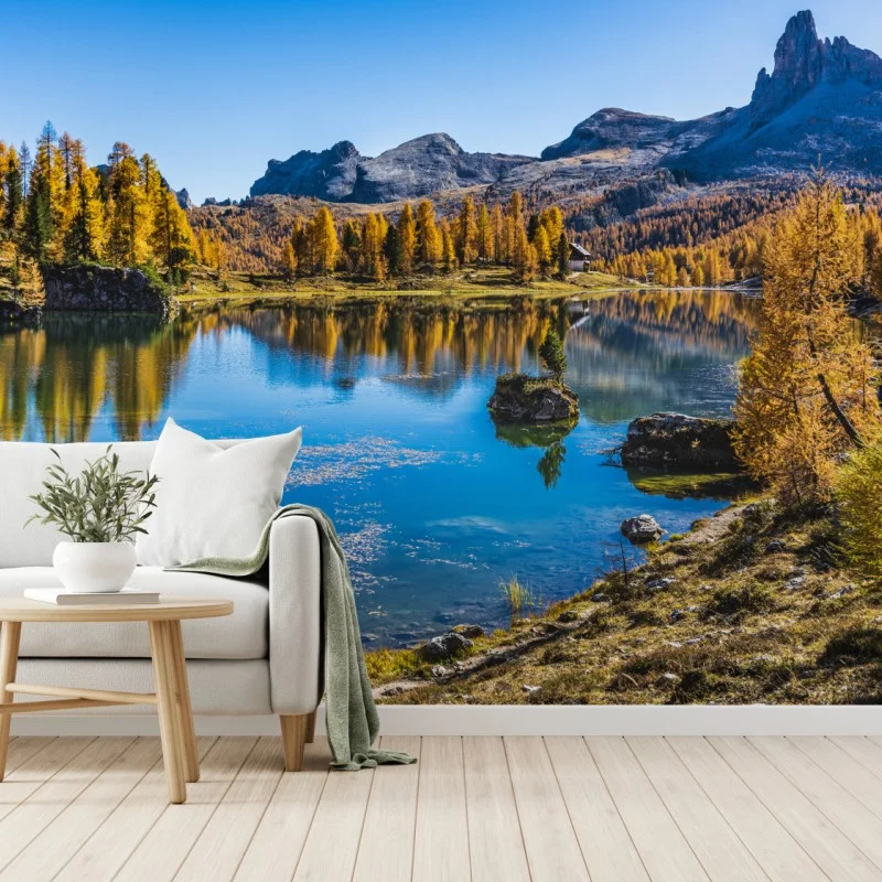 Fotomural reflejos dorados en lago alpino