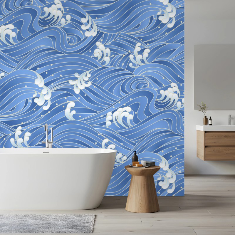 Fotomural diseño de olas azules estilizadas