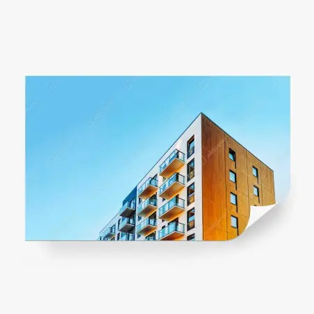 Fotomural fachada contemporánea con balcones y cielo azul – Pixers®