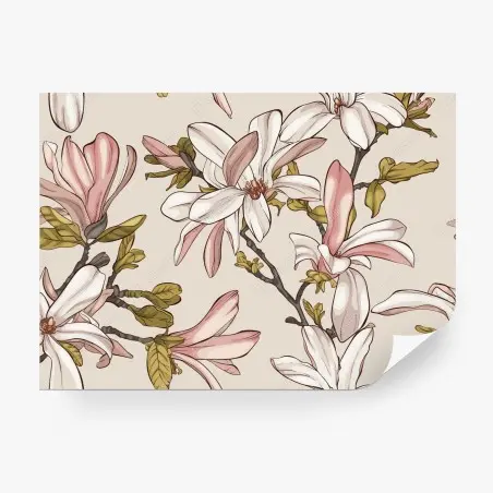 Fotomural ilustración de magnolias en tonos suaves – Pixers®