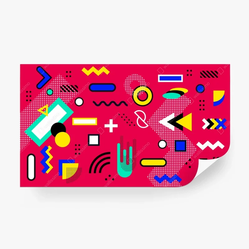 Fotomural diseño geométrico pop sobre fondo fucsia