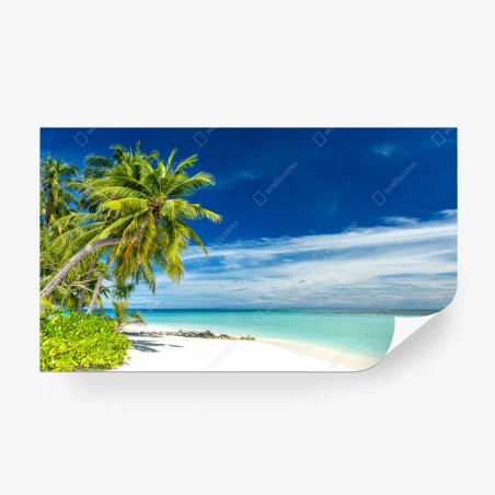 Fotomural playa tropical de palmeras y mar turquesa – Pixers®
