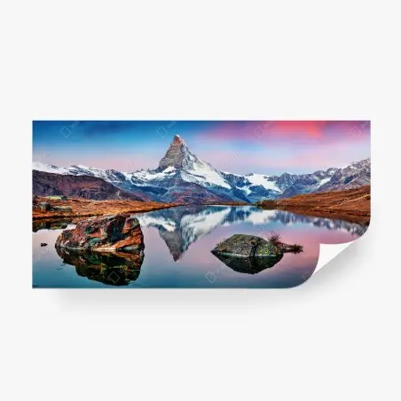 Fotomural reflejo del Matterhorn en Stellisee al amanecer – Pixers®