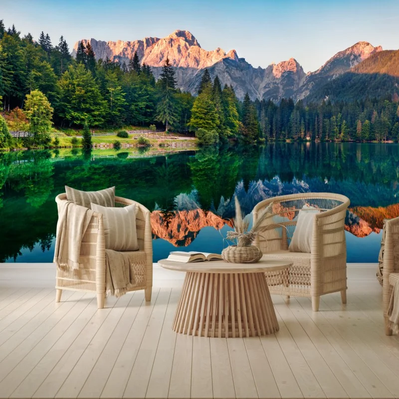 Fotomural amanecer sereno en Lago Fusine