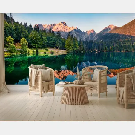Fotomural amanecer sereno en Lago Fusine – Pixers®