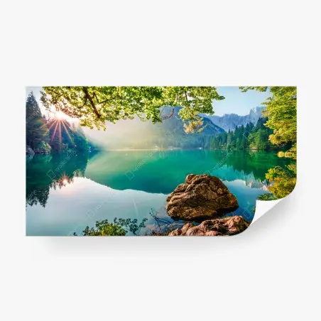 Fotomural amanecer sobre el lago Fusine junto a Mangart – Pixers®