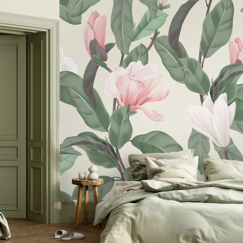 Fotomural patrón de magnolias en tonos pastel