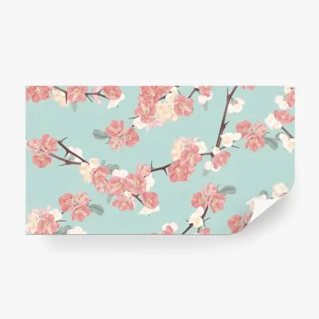 Fotomural diseño floral de flores de cerezo sobre fondo verde menta – Pixers®