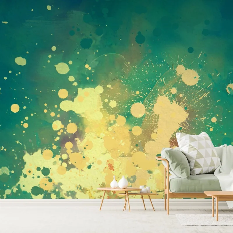 Fotomural explosión de salpicaduras en verde y amarillo
