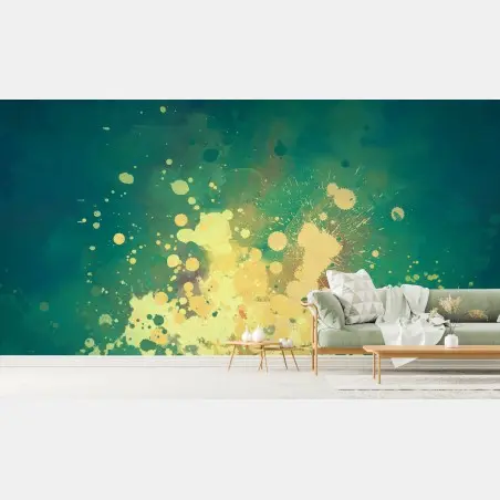 Fotomural explosión de salpicaduras en verde y amarillo – Pixers®