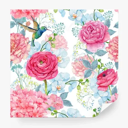 Fotomural mural floral en acuarela con colibrí – Pixers®