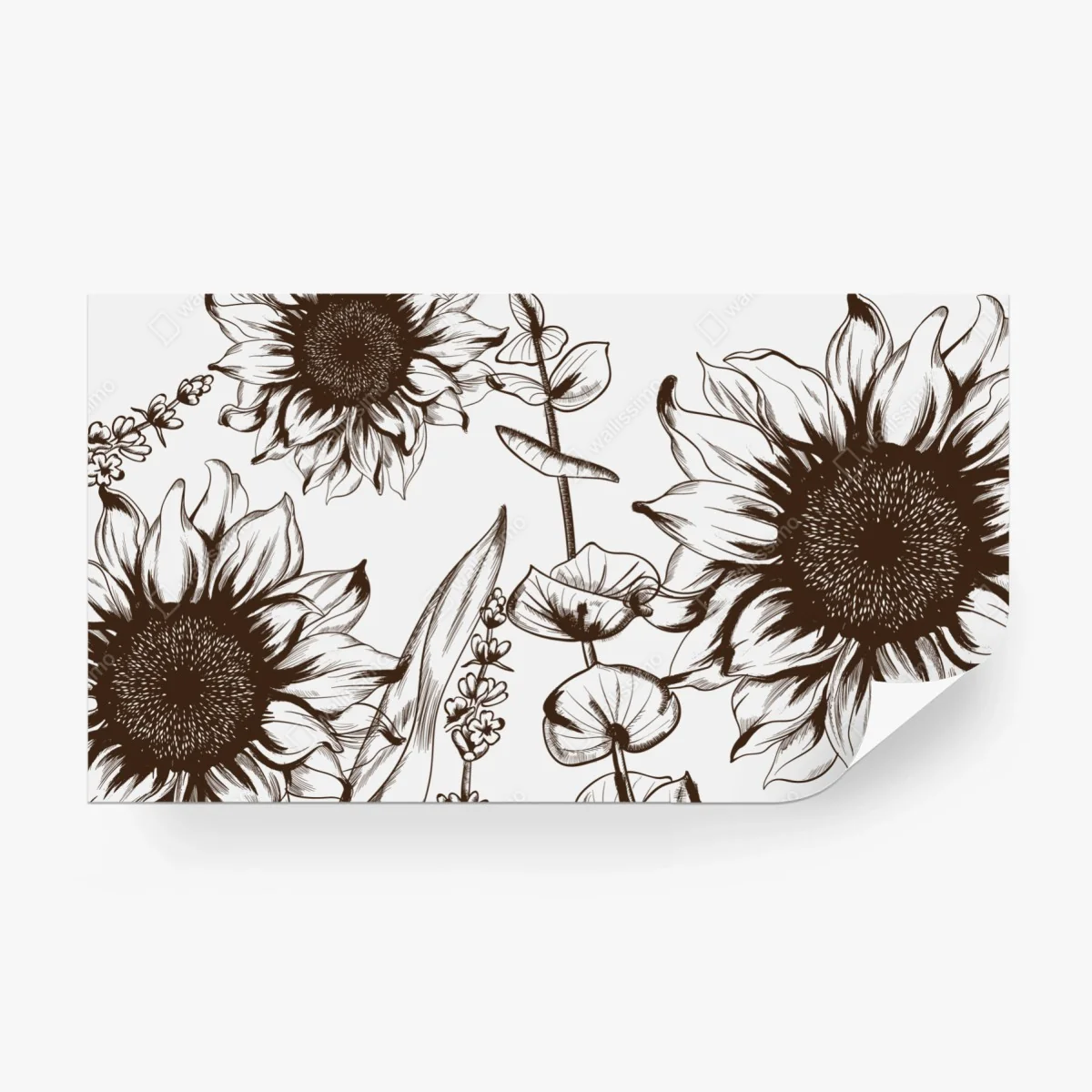 Fotomural girasoles ilustrados en tinta estilo vintage – Pixers®