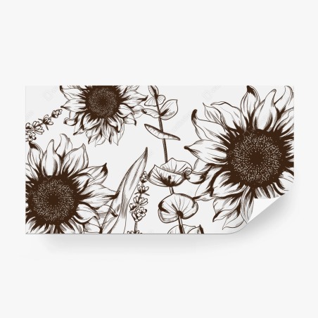Fotomural girasoles ilustrados en tinta estilo vintage – Pixers®