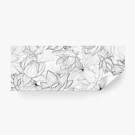 Fotomural patrón floral de loto en blanco y negro – Pixers®