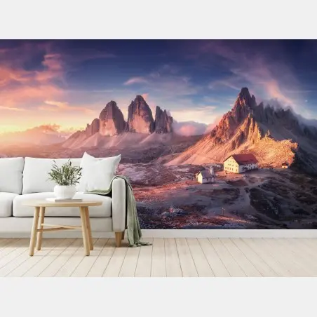 Fotomural amanecer en las Dolomitas con picos imponentes – Pixers®