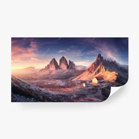 Fotomural amanecer en las Dolomitas con picos imponentes – Pixers®