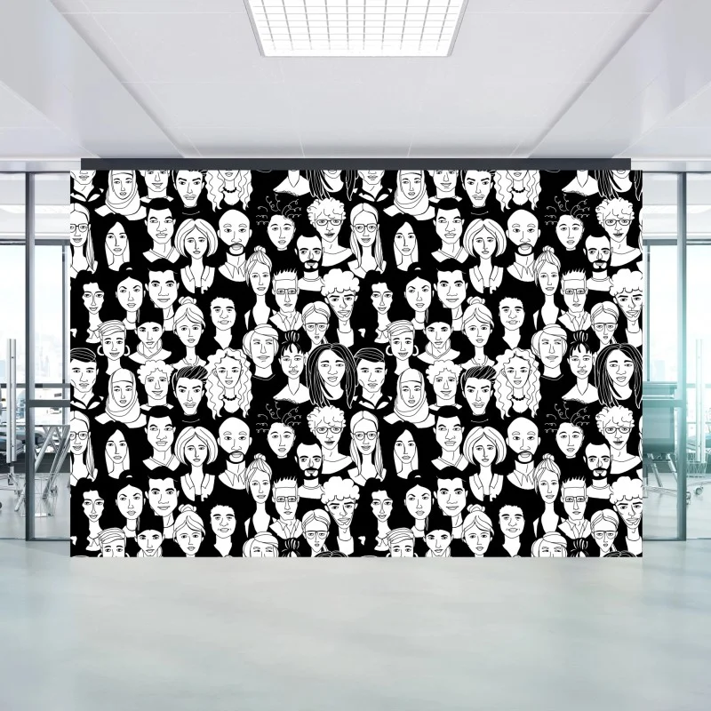 Fotomural mosaico de rostros diversos en blanco y negro