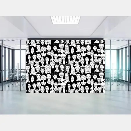Fotomural mosaico de rostros diversos en blanco y negro – Pixers®