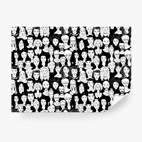 Fotomural mosaico de rostros diversos en blanco y negro – Pixers®