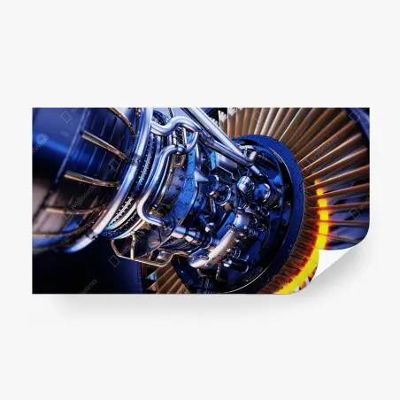 Fotomural detalle de turbina aeronáutica en azul metálico – Pixers®