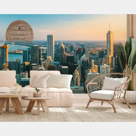 Fotomural puesta de sol sobre Chicago: horizonte urbano moderno – Pixers®