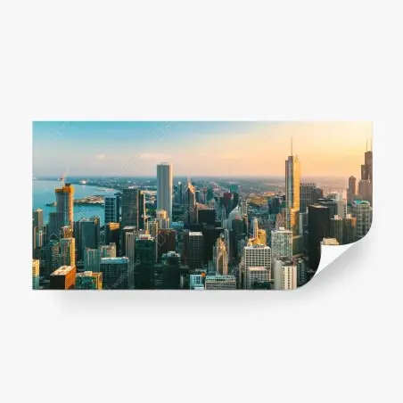 Fotomural puesta de sol sobre Chicago: horizonte urbano moderno – Pixers®