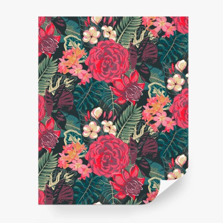 Fotomural estampado floral tropical en tonos rojos – Pixers®